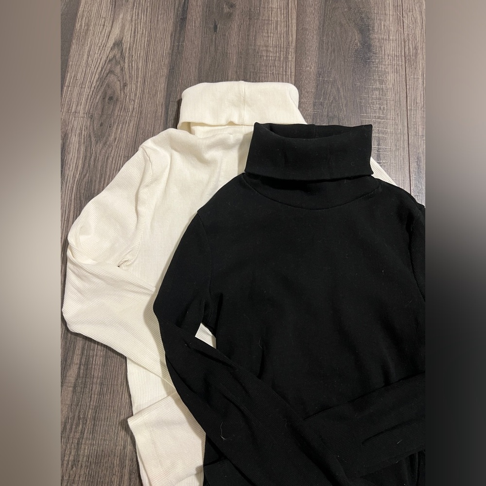 Elegant Black and White Turtleneck Tops